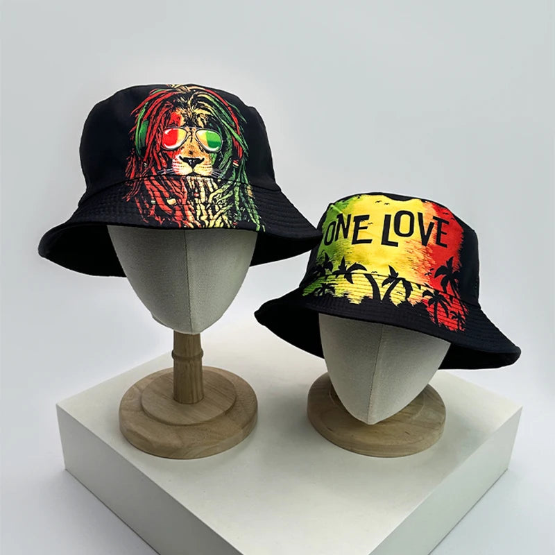 New Unisex Print Lion Graffiti Bucket Hats Sunshade Personal Versatile Double Sided Wearable Fisherman Caps Fashion Hip-Hop ins