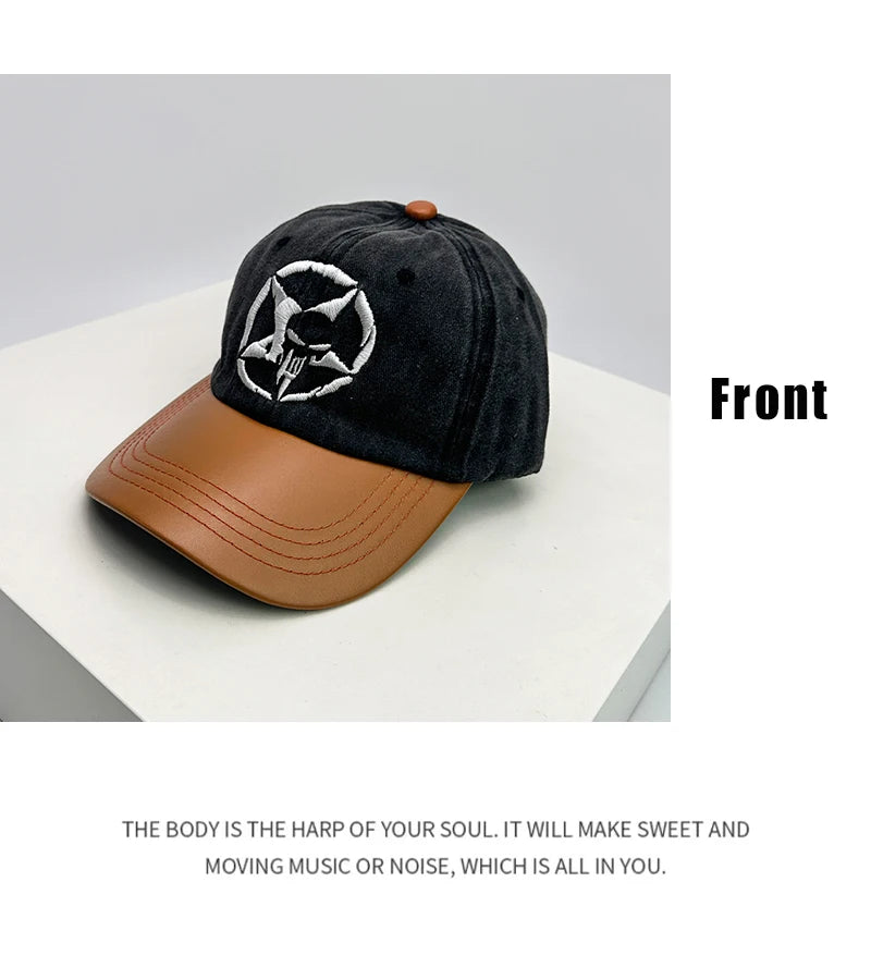 New Unisex Five-pointed Star Skull Embroidery Baseball Hats Retro Breathable Personal Sunshade Peaked Caps Versatile Fashion ins