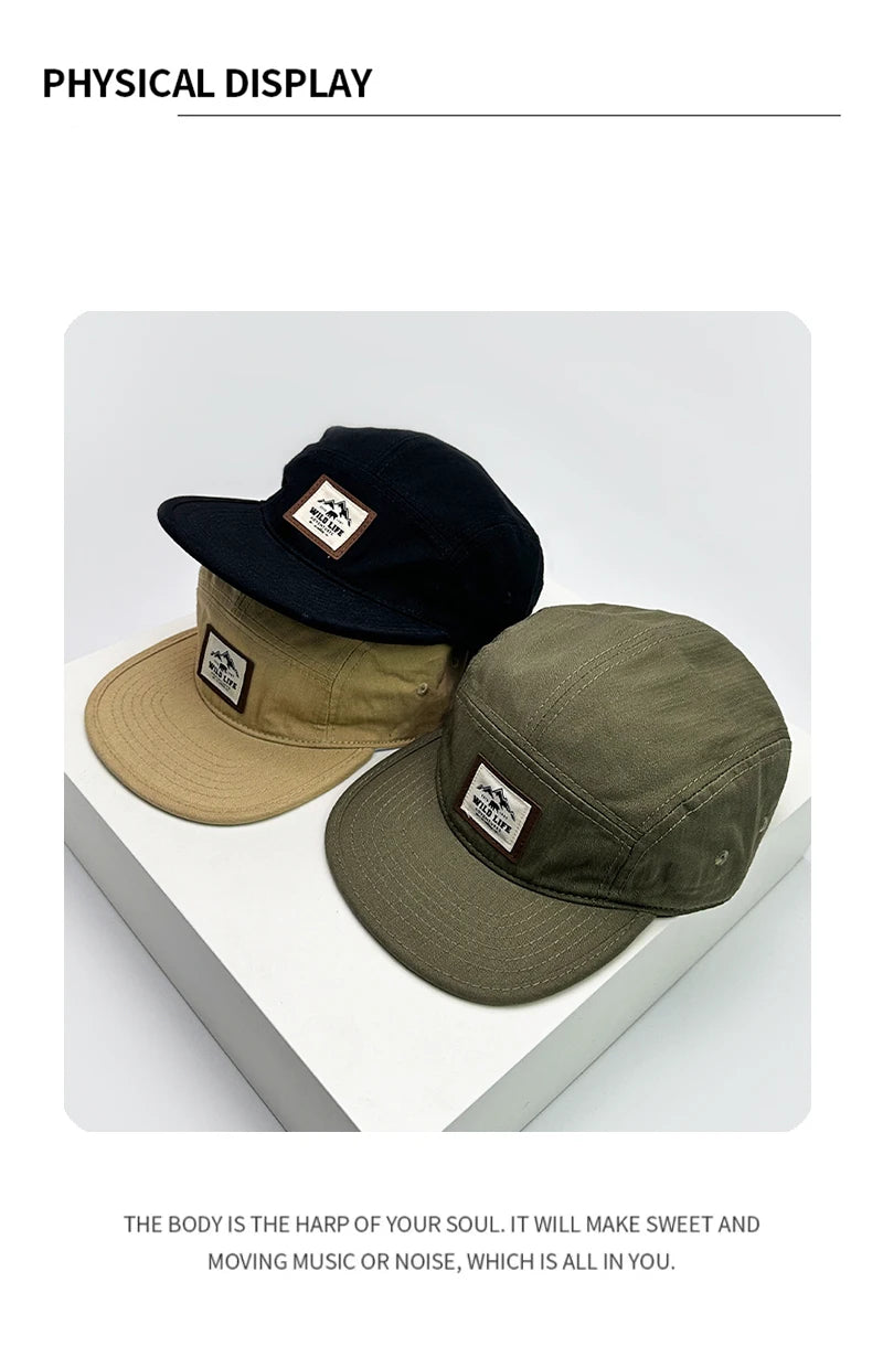 New Men Woman Japanese Flat Eaves Retro PATCH Mountain Letter Baseball Hats Breathable Sunshade Snapback Caps Versatile Personal