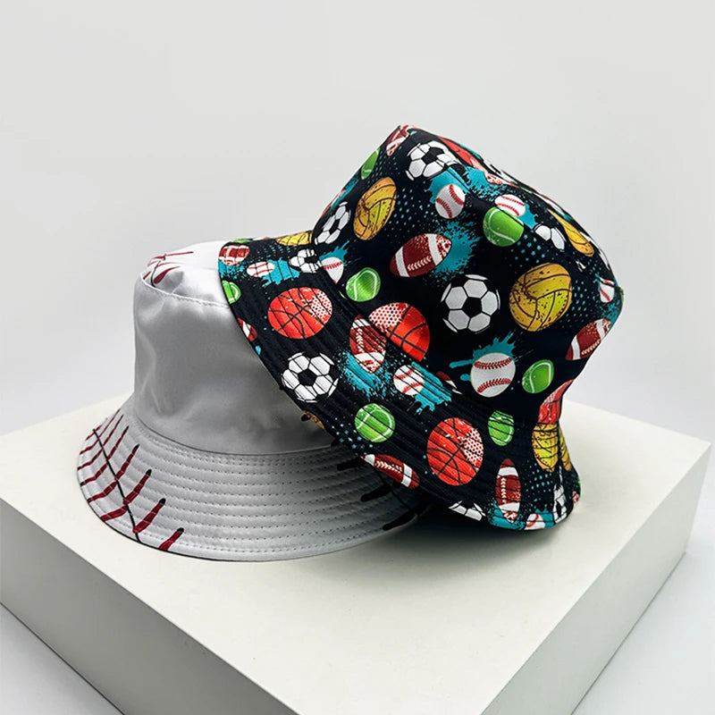 New Unisex Graffiti Ball Bucket Hats Sunshade Retro Double Sided Wearable Fashion Outdoor Fisherman Caps Versatile Street Print