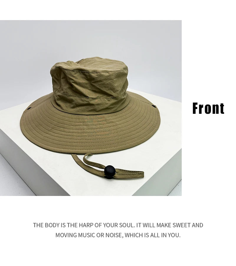 New Unisex Quick Drying Solid Bucket Hats Camp Sunshade Drawstring Breathable Outdoor Alpine Cap Versatile Fashion Casual Retro