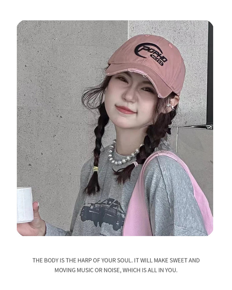 New Unisex Korean Letter Embroidery Baseball Hats Breathable Hip Hop Sunshade Broken Peaked Caps Versatile Fashion Street Travel