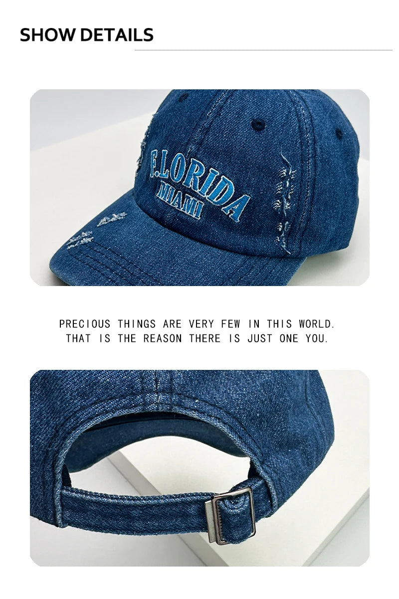 New Men Woman Broken Style Letter Embroidery Baseball Hats Casual Sunshade Breathable Denim Snapback Cap Versatile Fashion Retro