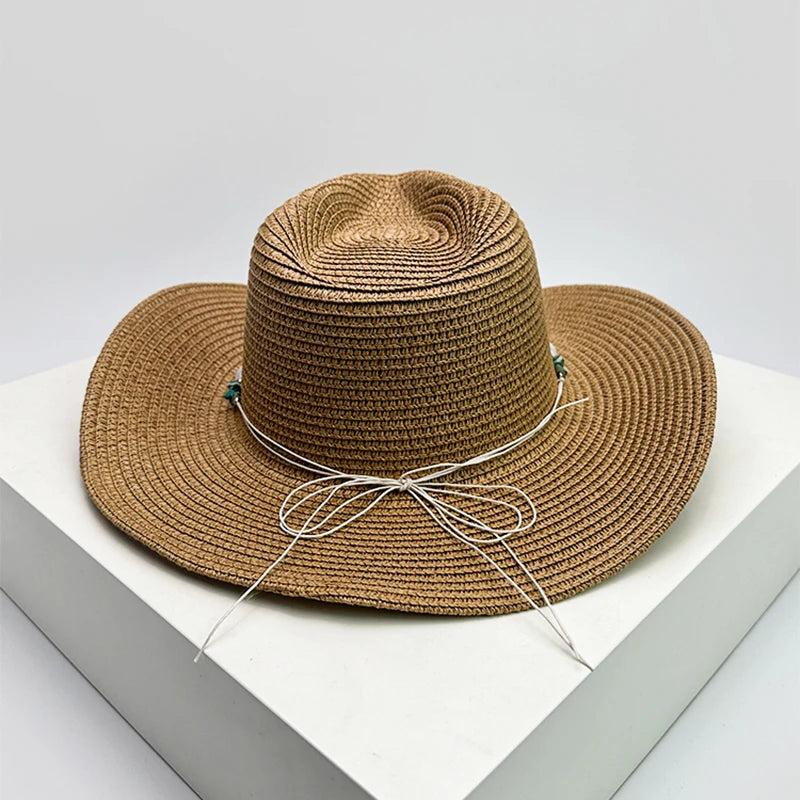 New Unisex Wide Eave Jazz Cowboy Hats Travel Sunshade British Style Versatile Casual Outdoor Straw Wove Cap Climb Foldable Beach