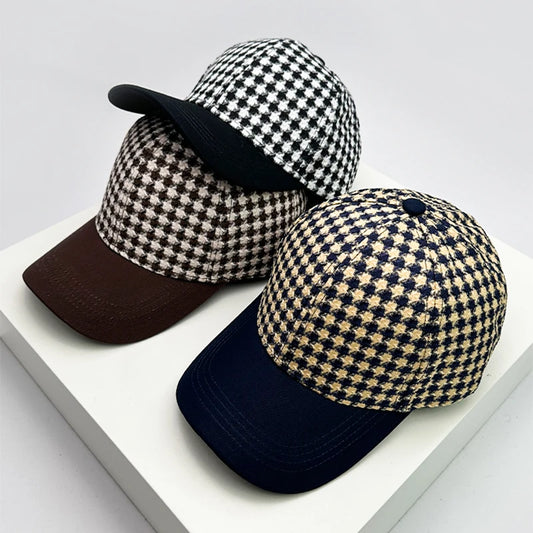 New Men Women Versatile Houndstooth Color Block Baseball Caps Cotton Fashion Casual Ventilate Sunscreen Check Street Retro ins