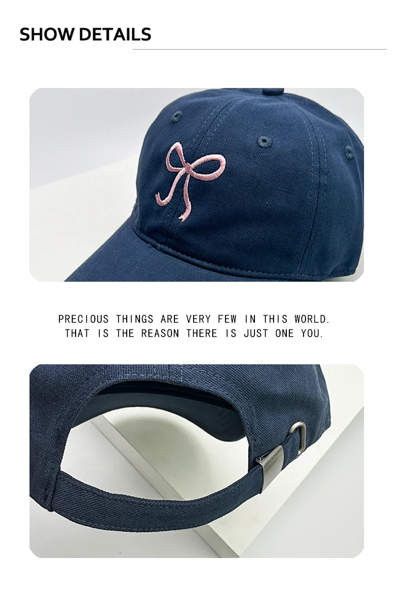 New Men Women Niche Korean Bow Embroidery Baseball Hats Sunshade ins Breathable Sweet Snapback Caps Versatile Fashion Retro