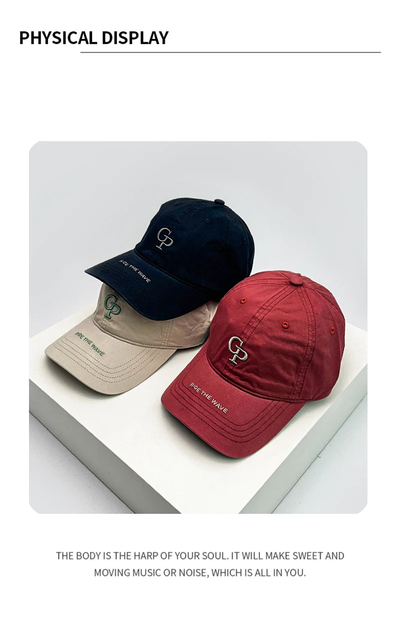 New Unisex Korean Embroidered GP Letters Baseball Hats Casual Breathable Retro Sunshade Peaked Caps Versatile Fashion Outdoor