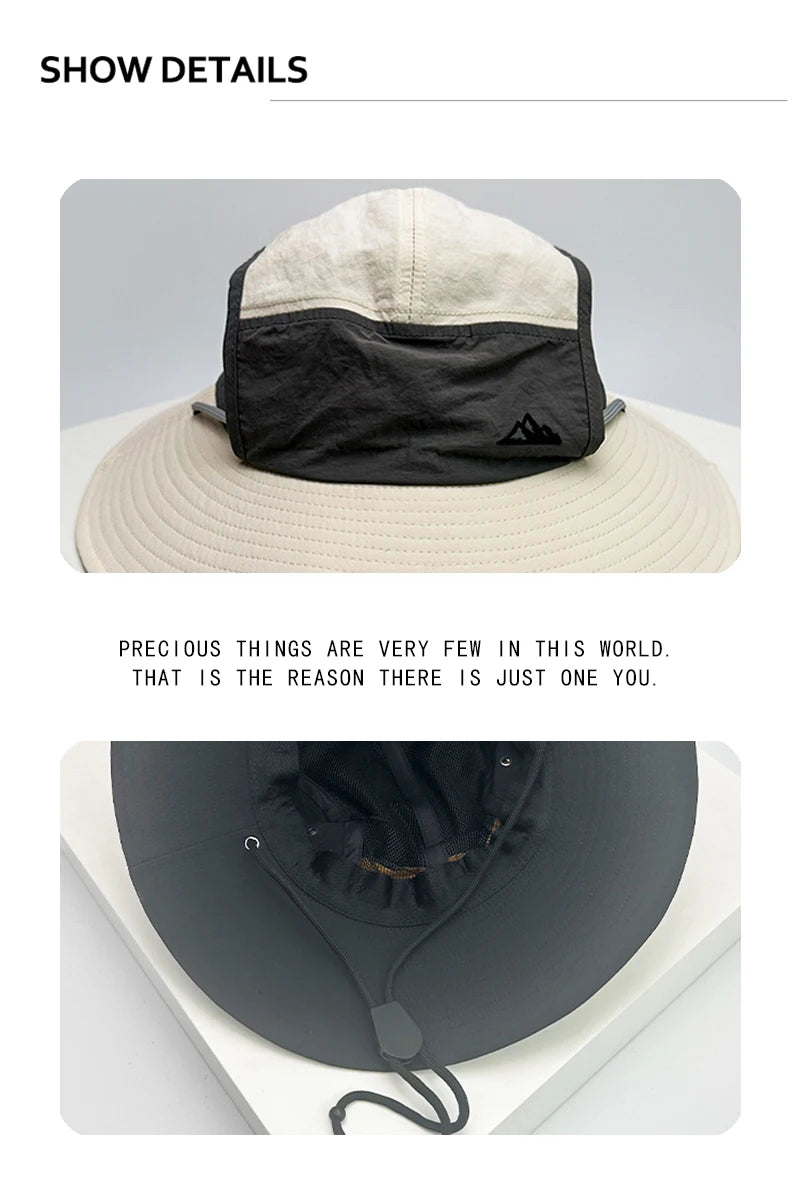 New Unisex Quick Drying Retro Bucket Hats Color Block Sunshade Outdoor Breathable Drawstring Casual Alpine Cap Versatile Fashion