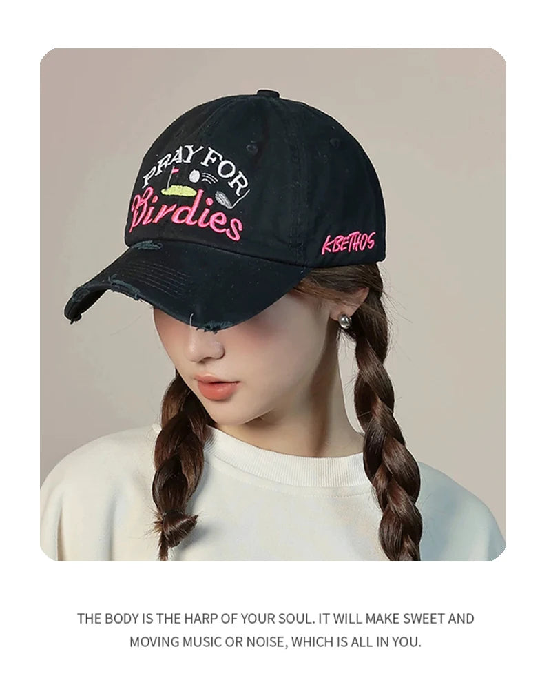 New Unisex Broken Style Letter Embroidery Baseball Hats Casual Breathable Retro Sunshade Peaked Caps Versatile Fashion Outdoor