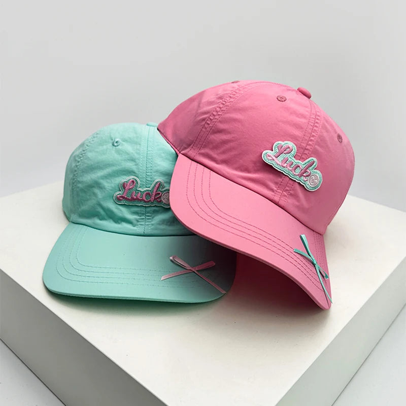 New Women Dopamine Color Bow Quick Drying Baseball Hats Sweet Breathable Casual Sunshade Outdoor Peaked Caps Versatile Fashion