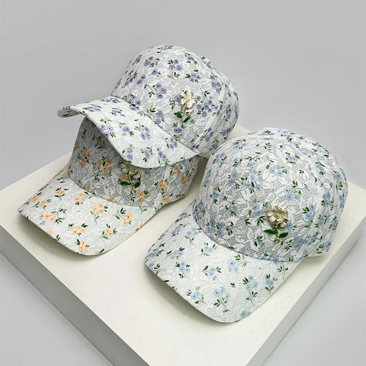 New Women Floral Hollow Out Baseball Hats lace Breathable Applique Sunshade Casual Peaked Cap Versatile Fashion Mesh Comfortable