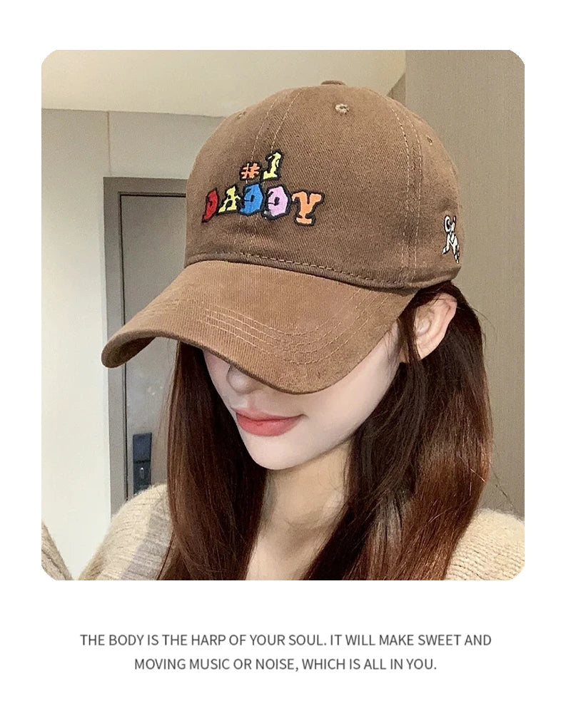 New Unisex Sanding Embroidered Colored Letters Baseball Hats Breathable Casual Sunshade Peaked Caps Versatile Fashion Outdoor