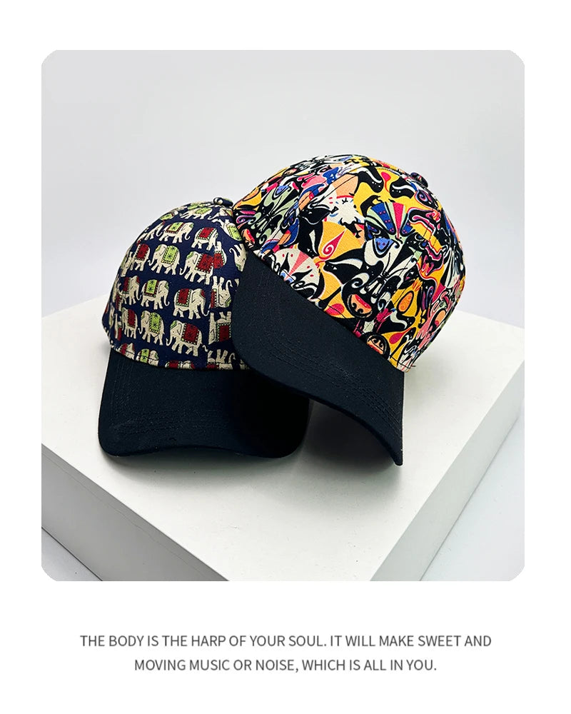 New Unisex Colorful Lip Elephant Baseball Hats ins Sunshade Outdoor Breathable Hip Hop Peaked Caps Versatile Fashion Color Block