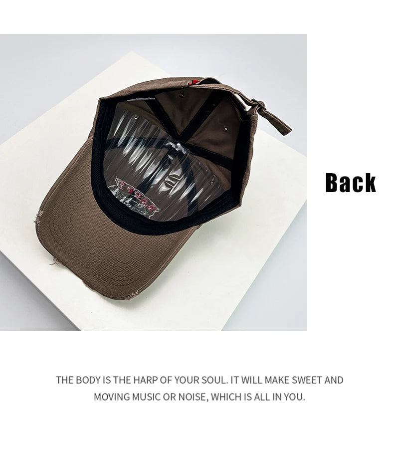 New Unisex Broken Style Letter Embroidery Baseball Hats Breathable Distress Sunshade Korean Peaked Caps Versatile Fashion Retro