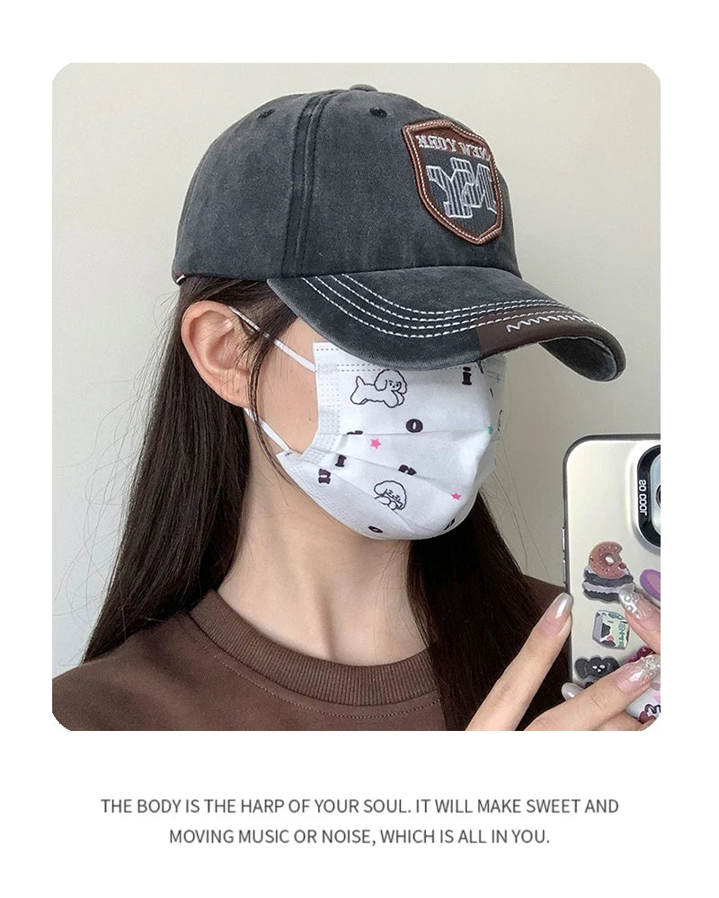 New Unisex Letter Labeling Embroidery Baseball Hats Distress Breathable Street Sunshade Personal Peaked Caps Versatile Retro ins