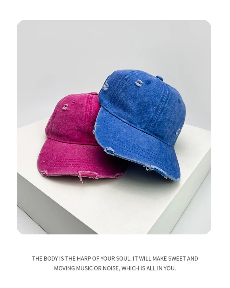 New Unisex Broken Style Solid Baseball Hats Breathable American Vintage Sunshade Simple Peaked Cap Versatile Fashion Casual ins