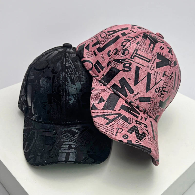 New Kpop Men Women Baseball Hats Graffiti Letter Vegan Leather Cotton Breathable Street Fashion Solar Sport HipHop Caps Sunshade