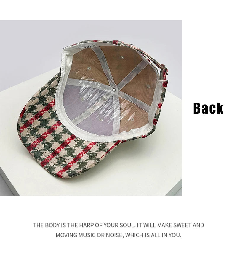 Autumn and Winter Men Women New Versatile Stripe British Style Baseball Caps Check Fashion Cotton Warm Soft Houndstooth Retro