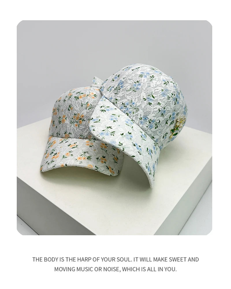 New Women Floral Hollow Out Baseball Hats lace Breathable Applique Sunshade Casual Peaked Cap Versatile Fashion Mesh Comfortable