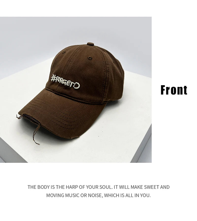 New Unisex Simple Letter Embroidery Baseball Hats Broken Breathable Personal Sunshade Peaked Caps Versatile Fashion Outdoor ins