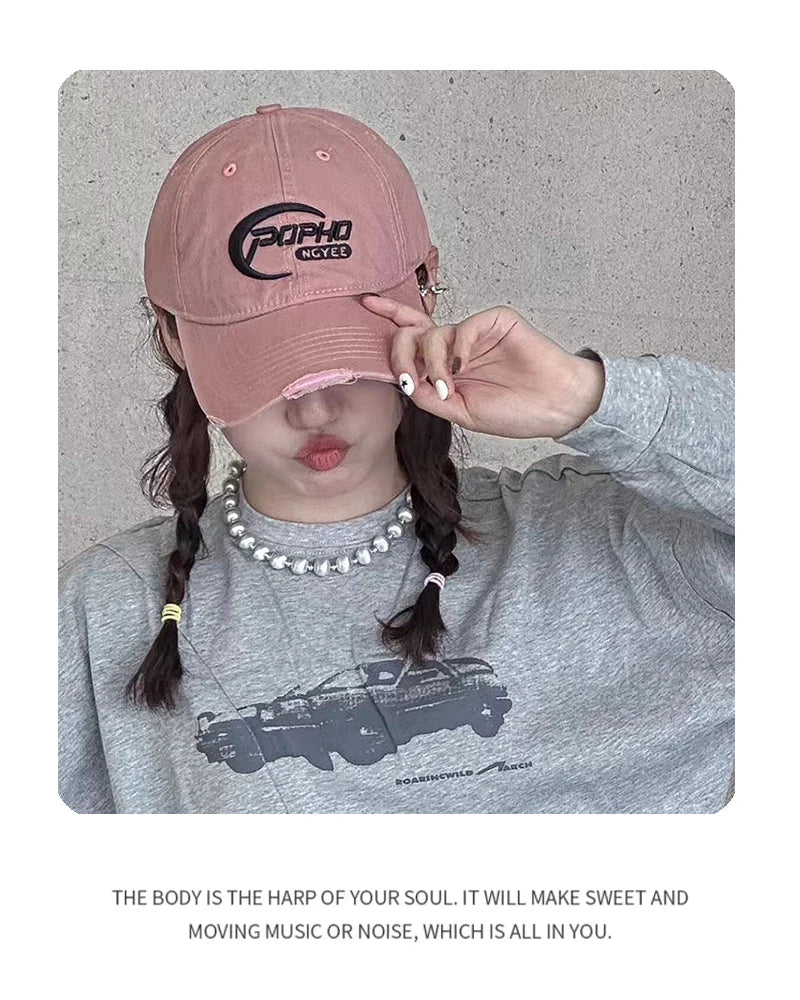 New Unisex Korean Letter Embroidery Baseball Hats Breathable Hip Hop Sunshade Broken Peaked Caps Versatile Fashion Street Travel