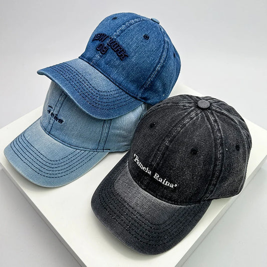 Retro Men Women Baseball Hats Cotton Embroidery Washing Versatile Snapback Caps Fashion Denim Letter Outdoor Leisure Sports