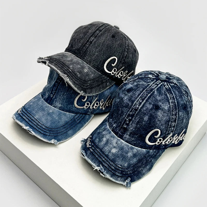 New Unisex Retro Letter embroidery Baseball Hats Personal Breathable Broken Style Sunshade Peaked Caps Versatile Fashion Korean