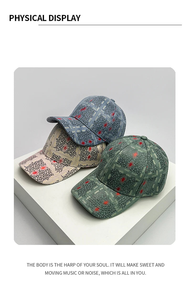 New Check Men Women Vintage Street Baseball Hats Cotton Fashion Versatile Sunscreen Hip-hop Caps Hardtop Street  Unisex  kpop