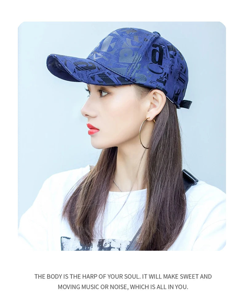 New Kpop Men Women Baseball Hats Graffiti Letter Vegan Leather Cotton Breathable Street Fashion Solar Sport HipHop Caps Sunshade