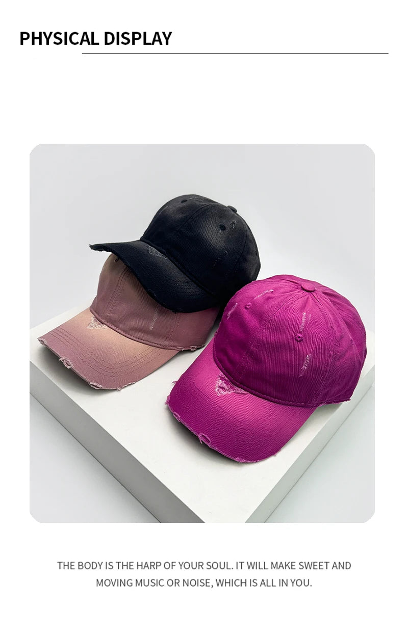 New Men Women American Vintaget Broken Style Baseball Hats Sunshade Distress Breathable Snapback Caps Gradient Versatile Fashion