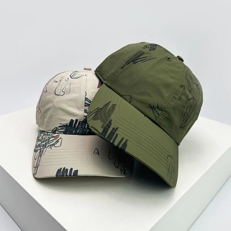 New Unisex Quick Drying Graffiti Personal Baseball Hats Breathable Outdoor Sunshade Retro Peaked Caps Versatile Fashion Street