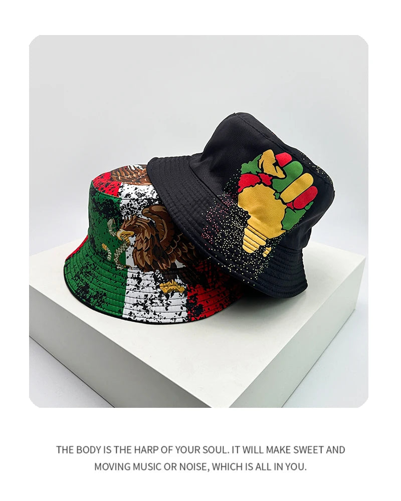 New Unisex Print Lion Graffiti Bucket Hats Sunshade Personal Versatile Double Sided Wearable Fisherman Caps Fashion Hip-Hop ins