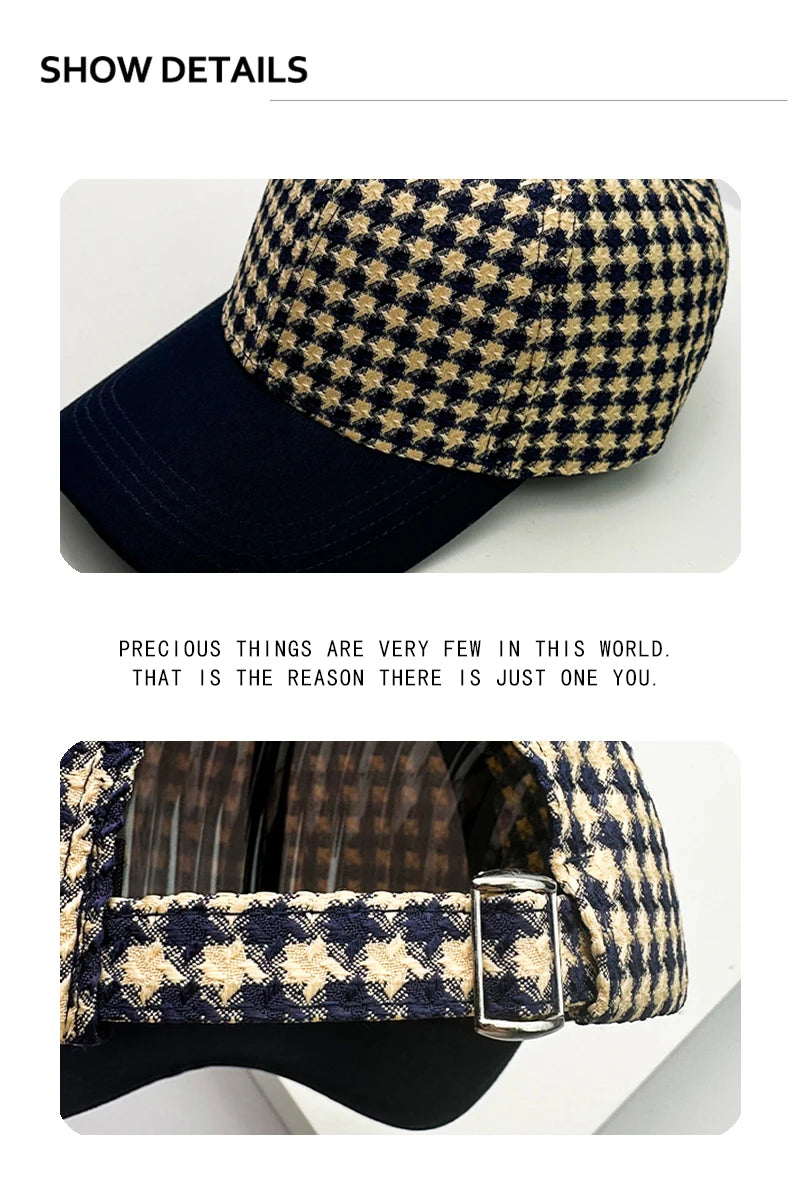 New Men Women Versatile Houndstooth Color Block Baseball Caps Cotton Fashion Casual Ventilate Sunscreen Check Street Retro ins