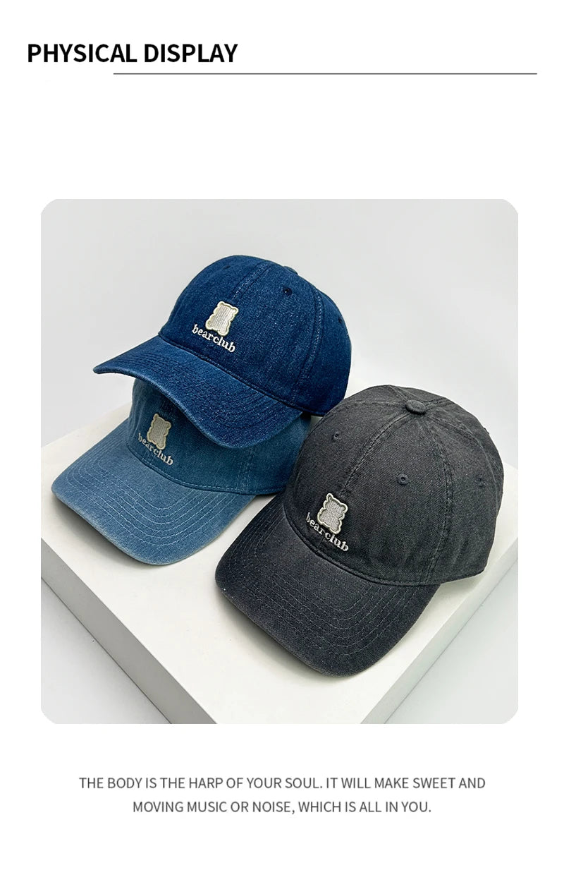 New Men Woman Cute Cartoon Little Bear Embroidery Baseball Hats Denim Sunshade Breathable Snapback Caps Versatile Fashion Korean