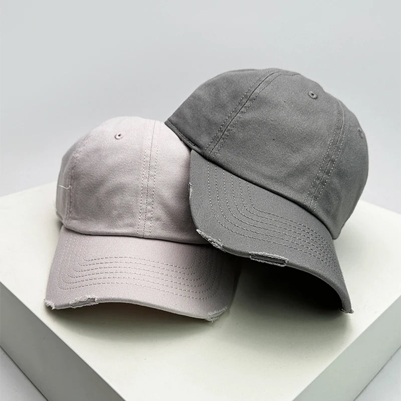 New Men Women Broken Hole Style Solid Snapback Caps Versatile Korean Sunshade Fashion Distress Baseball Hats Retro High-quality