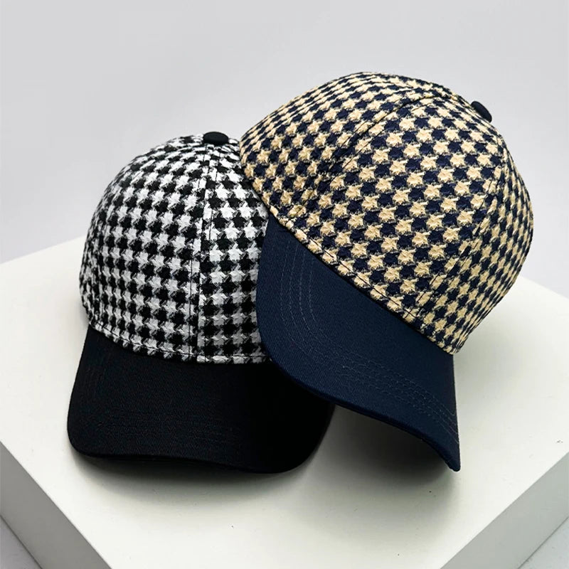 New Men Women Versatile Houndstooth Color Block Baseball Caps Cotton Fashion Casual Ventilate Sunscreen Check Street Retro ins