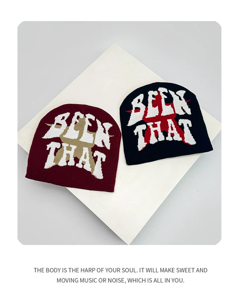 Autumn and Winter New  Letter Five-pointed Star Knitted Hats Warm Color Block ins Versatile Hip Hop Beanies Street Fashion Skate