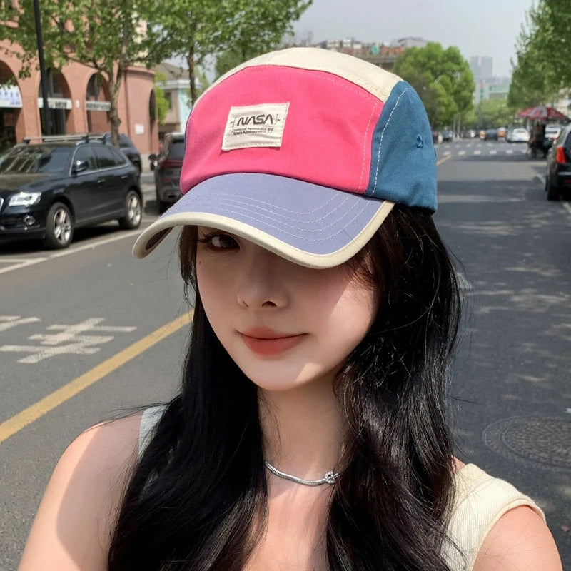 New Men Woman Japanese Retro Color Block Embroidery PATCH Letter Baseball Hat Sunshade Breathable Snapback Cap Versatile Fashion