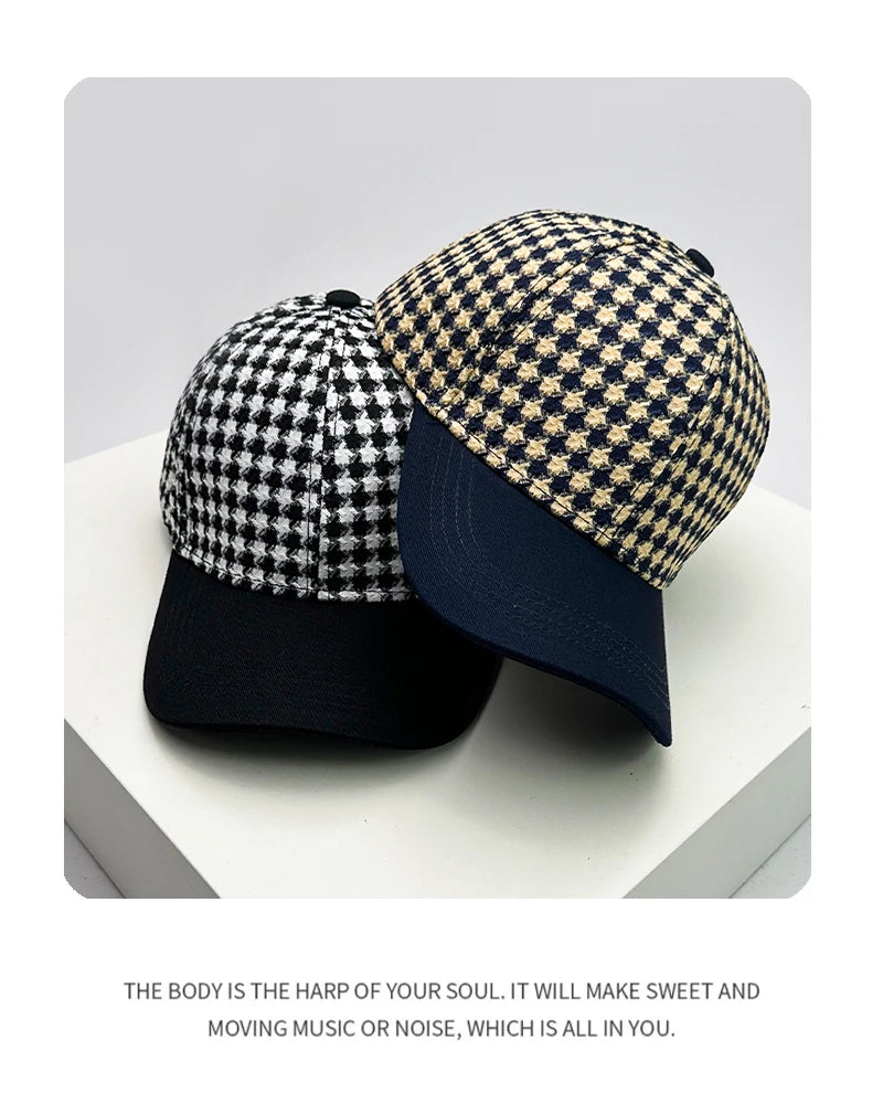 New Men Women Versatile Houndstooth Color Block Baseball Caps Cotton Fashion Casual Ventilate Sunscreen Check Street Retro ins