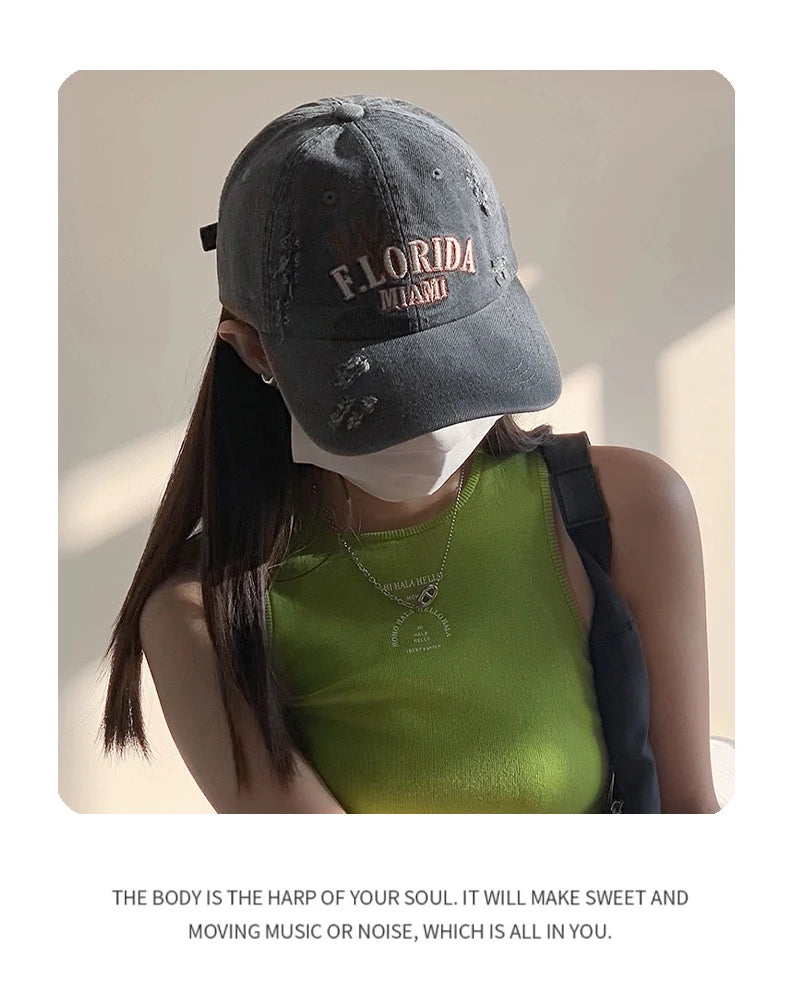 New Men Woman Broken Style Letter Embroidery Baseball Hats Casual Sunshade Breathable Denim Snapback Cap Versatile Fashion Retro