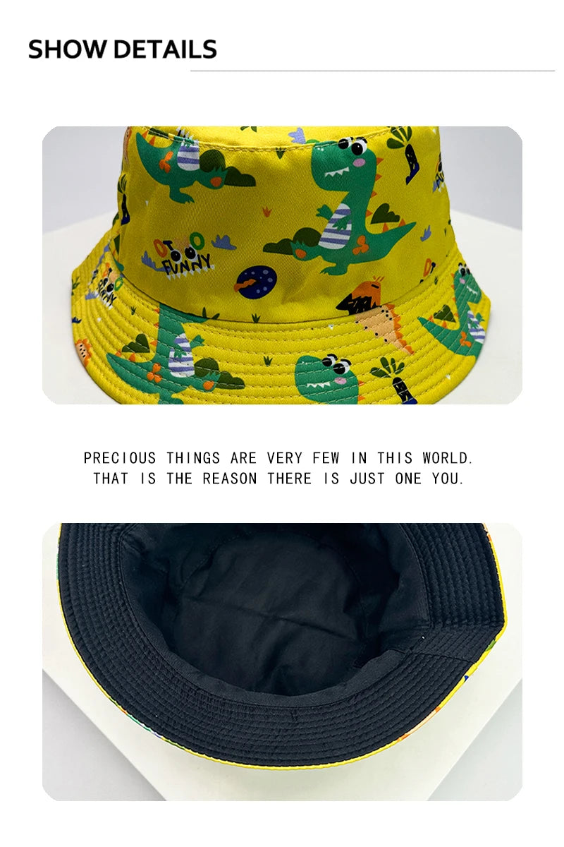 New Unisex Cute Cartoon Animal Print Bucket Hats Sunshade  Versatile Outdoor Fashion Double Sided Wearable Fisherman Caps Travel