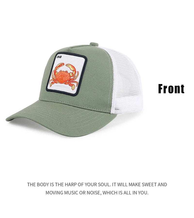 New Men Women Color Block Embroidery Cartoon Marine Animals Baseball Hats Personal Breathable Trucker Cap Mesh Hip Hop Versatile