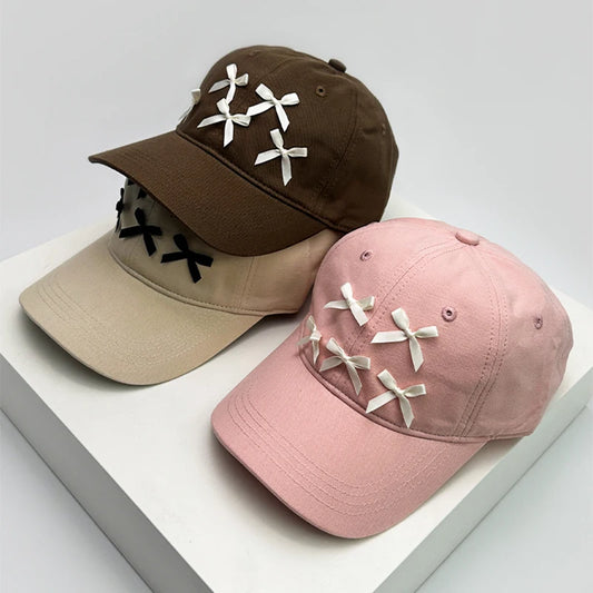 New Men Women Couple Korean Ribbon Bows Baseball Hats Sweet Sunshade Breathable Snapback Caps ins Versatile Fashion Outdoor