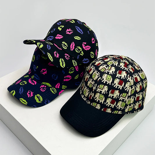 New Unisex Colorful Lip Elephant Baseball Hats ins Sunshade Outdoor Breathable Hip Hop Peaked Caps Versatile Fashion Color Block