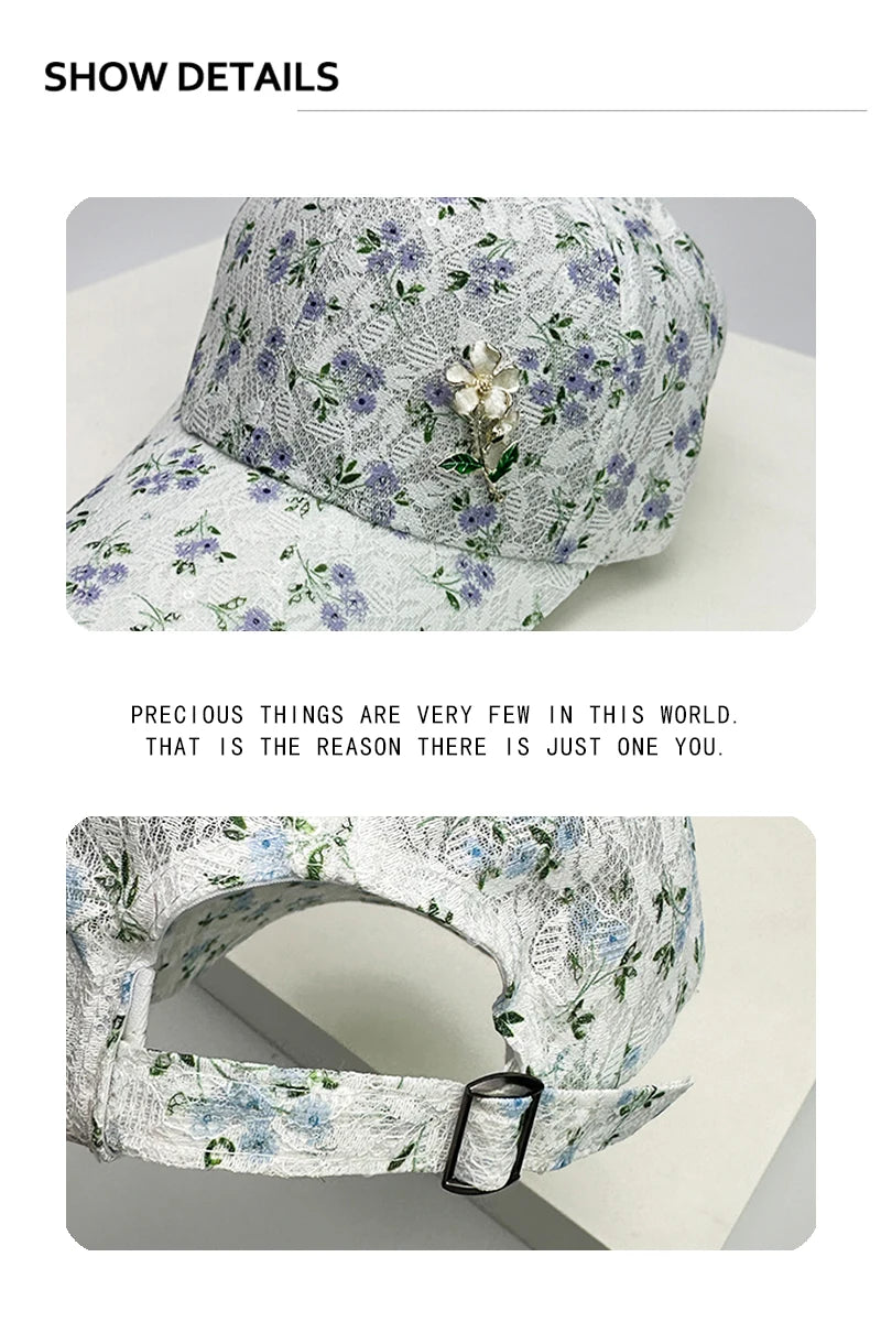 New Women Floral Hollow Out Baseball Hats lace Breathable Applique Sunshade Casual Peaked Cap Versatile Fashion Mesh Comfortable