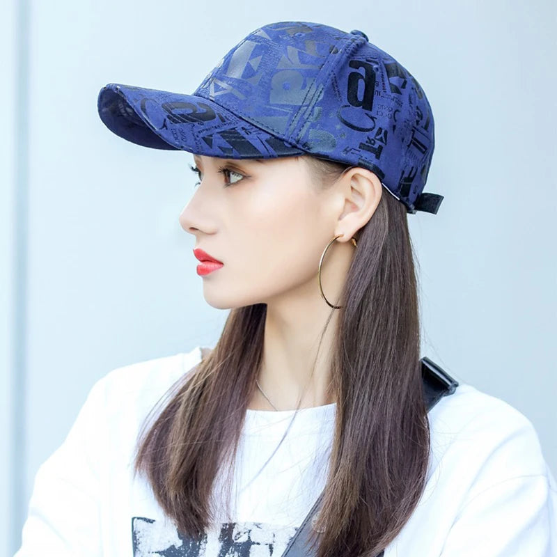 New Kpop Men Women Baseball Hats Graffiti Letter Vegan Leather Cotton Breathable Street Fashion Solar Sport HipHop Caps Sunshade