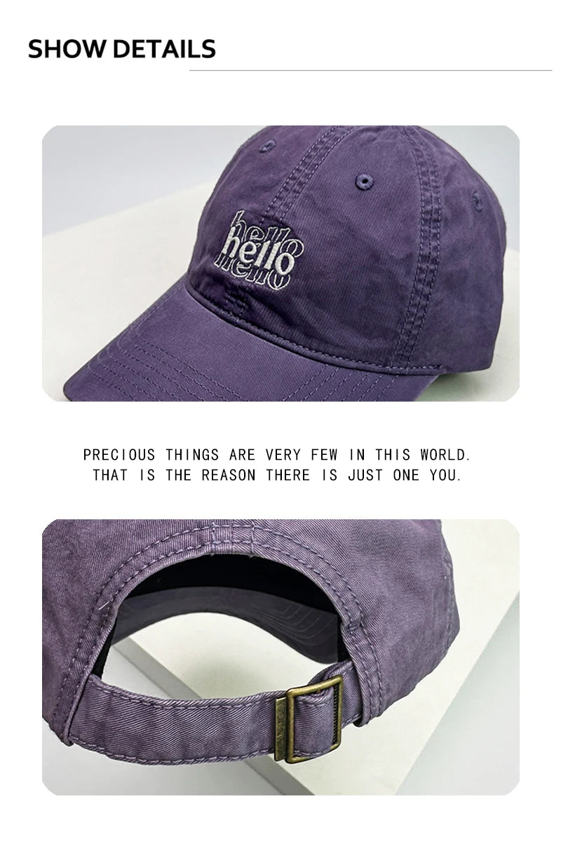 New Unisex Korean Embroidered Hello Letter Baseball Hats Casual Breathable Simple Sunshade Peaked Caps Versatile Fashion Outdoor