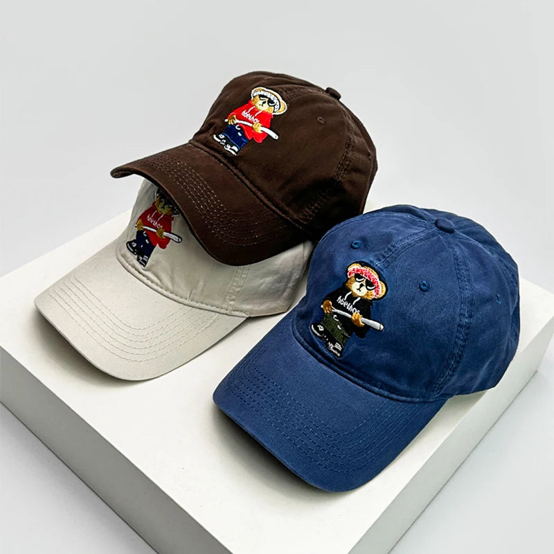 New Unisex Cartoon Cool Bear Embroidery Baseball Hats Breathable Interesting Sunshade Casual Peaked Caps Versatile Fashion Retro