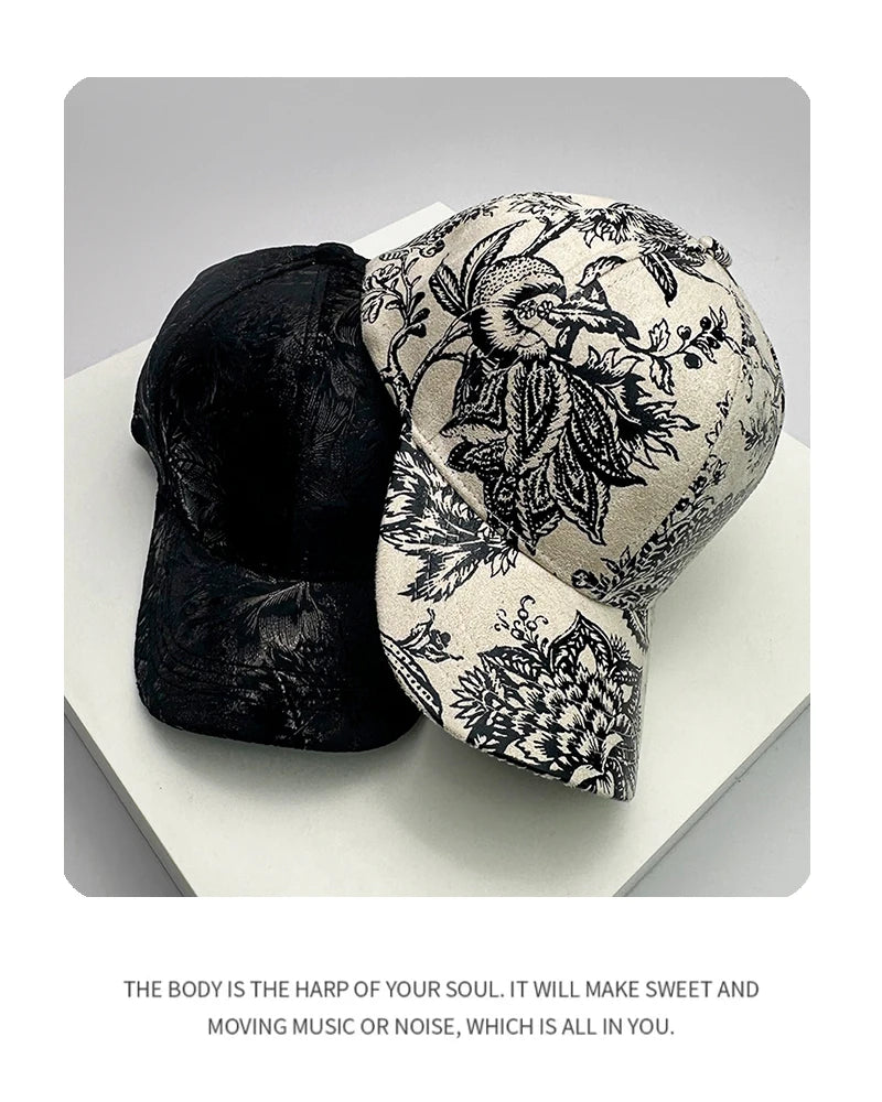 New Printing Leaf Vegan Leather Versatile Men Women Baseball Hats Cotton Korean Sunshade Fashion Breathable Outdoors Sport Caps