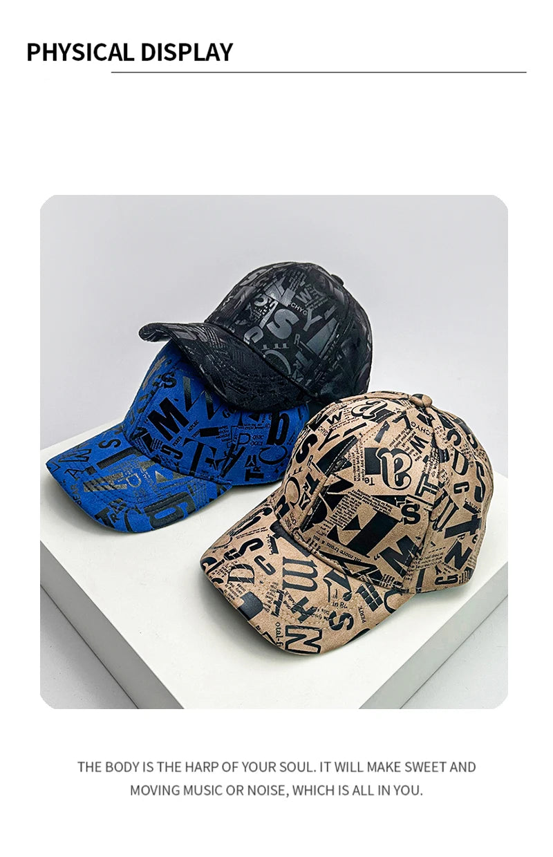 New Kpop Men Women Baseball Hats Graffiti Letter Vegan Leather Cotton Breathable Street Fashion Solar Sport HipHop Caps Sunshade